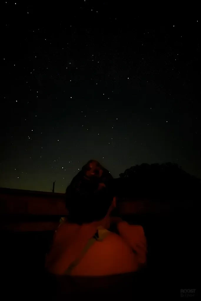 Starry night sky from Rhinog Shepherds hut in Snowdonia, Wales