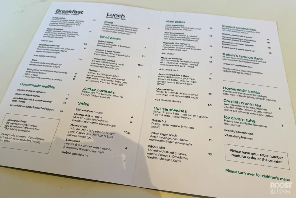 Trebah kitchen cafe menu