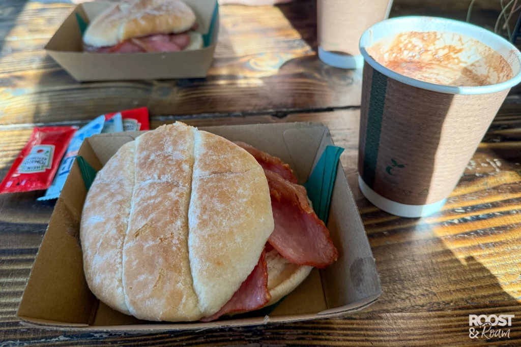 Bacon bap at the Tree of Life Cafe Cornwall