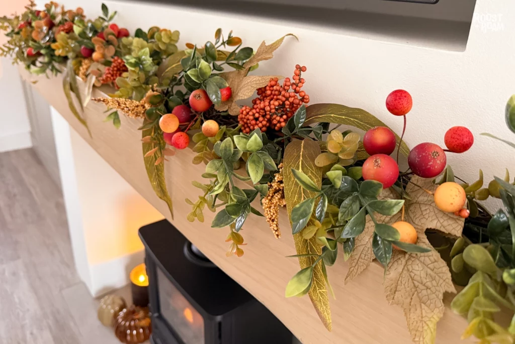 autumn garland fireplace mantle
