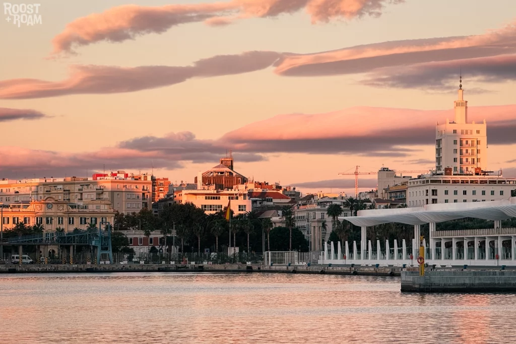 Malaga harbour at sunrise