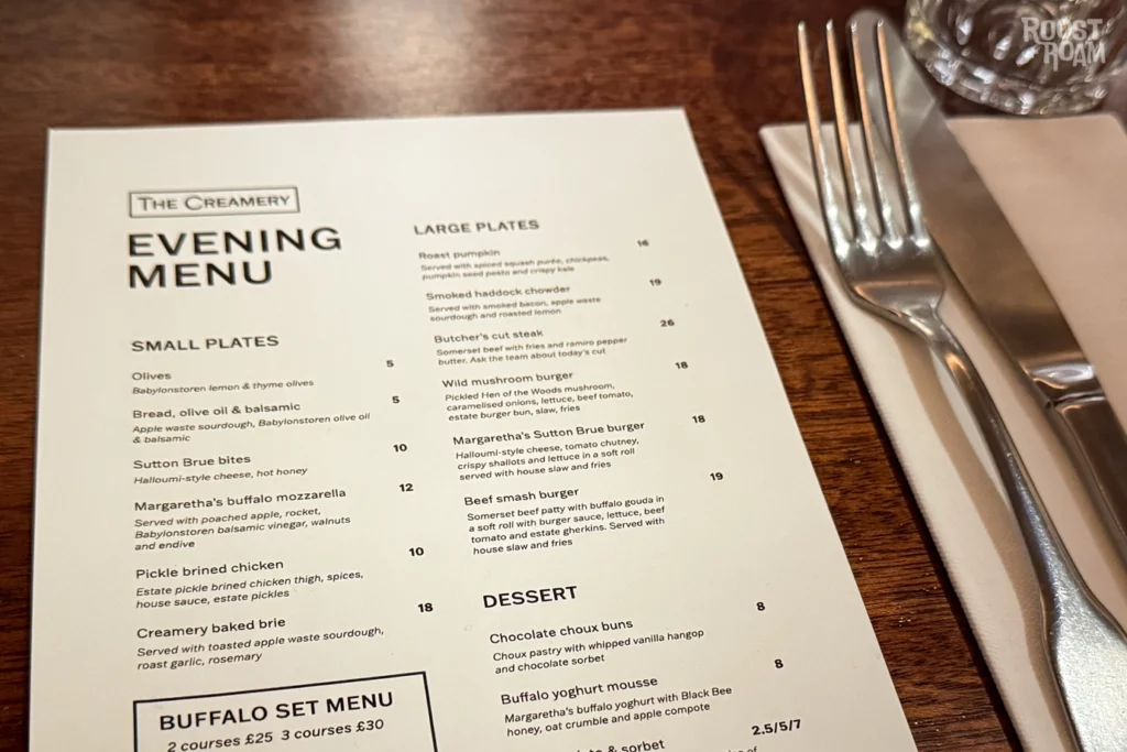 The creamery evening menu