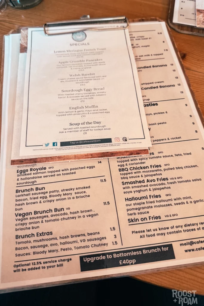 Cafe au Lait menu Bath